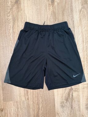 NWT Nike Kids Black Athletic Shorts with Gray Accents, Size Medium